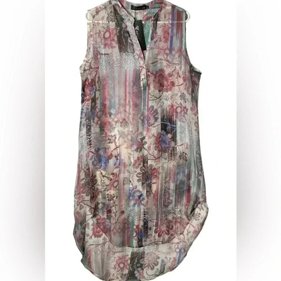 CREATION SM&MED colorful floral sheer gauze beach cover  maxi dress.sleeveless - Picture 2 of 16